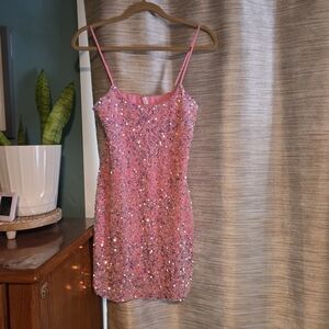 Pink Sequin Mini Dress